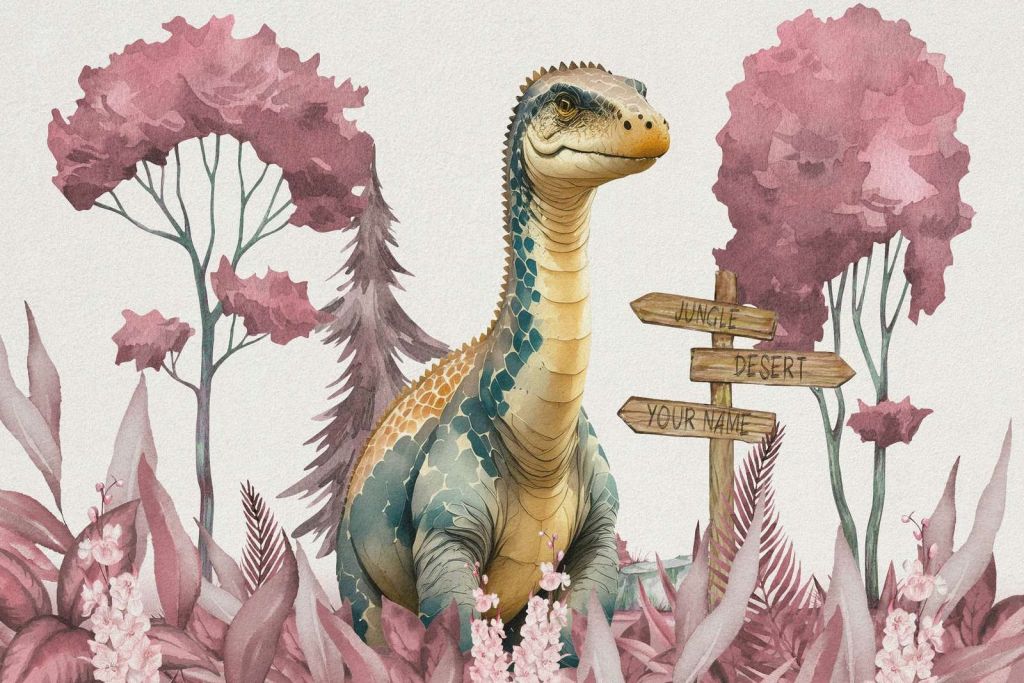 Młody brachiozaur w różowej dżungli