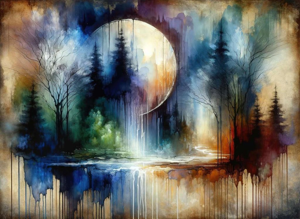 Watercolor Abstract Forest At Moonlight