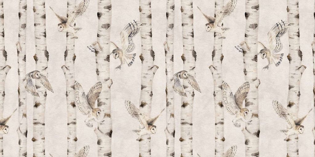 Birch and Owls - White - 120